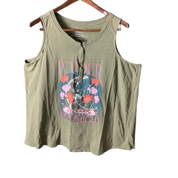 Torrid Womens Graphic Tank Top Size 4 Green Wander By The Moonlight Classic Fit - Picture 10 of 11